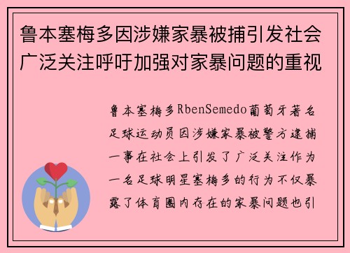 鲁本塞梅多因涉嫌家暴被捕引发社会广泛关注呼吁加强对家暴问题的重视