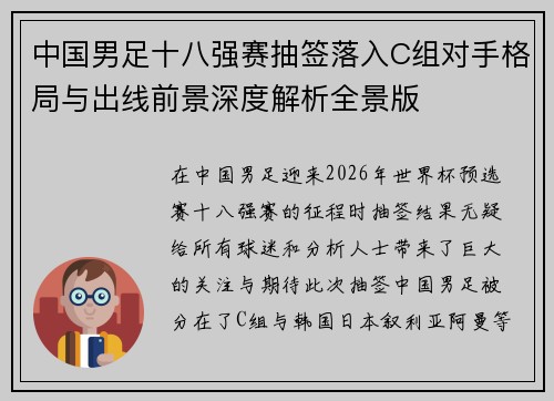 中国男足十八强赛抽签落入C组对手格局与出线前景深度解析全景版